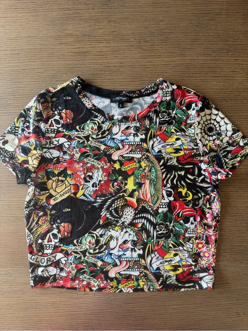 Ed Hardy Multicolor Tattoo-Print Crop Top 🖤